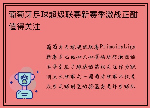 葡萄牙足球超级联赛新赛季激战正酣值得关注